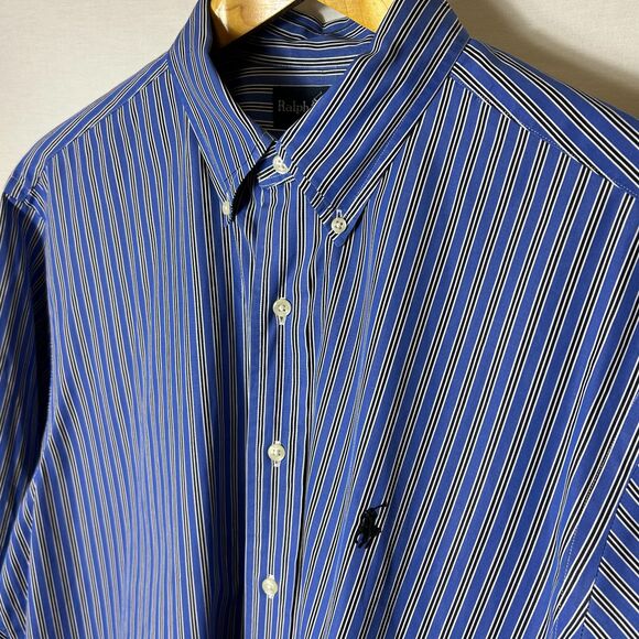 Ralph Lauren Blue Black White Striped Classic Fit LS Button-Down Shirt Size XL - Picture 1 of 11